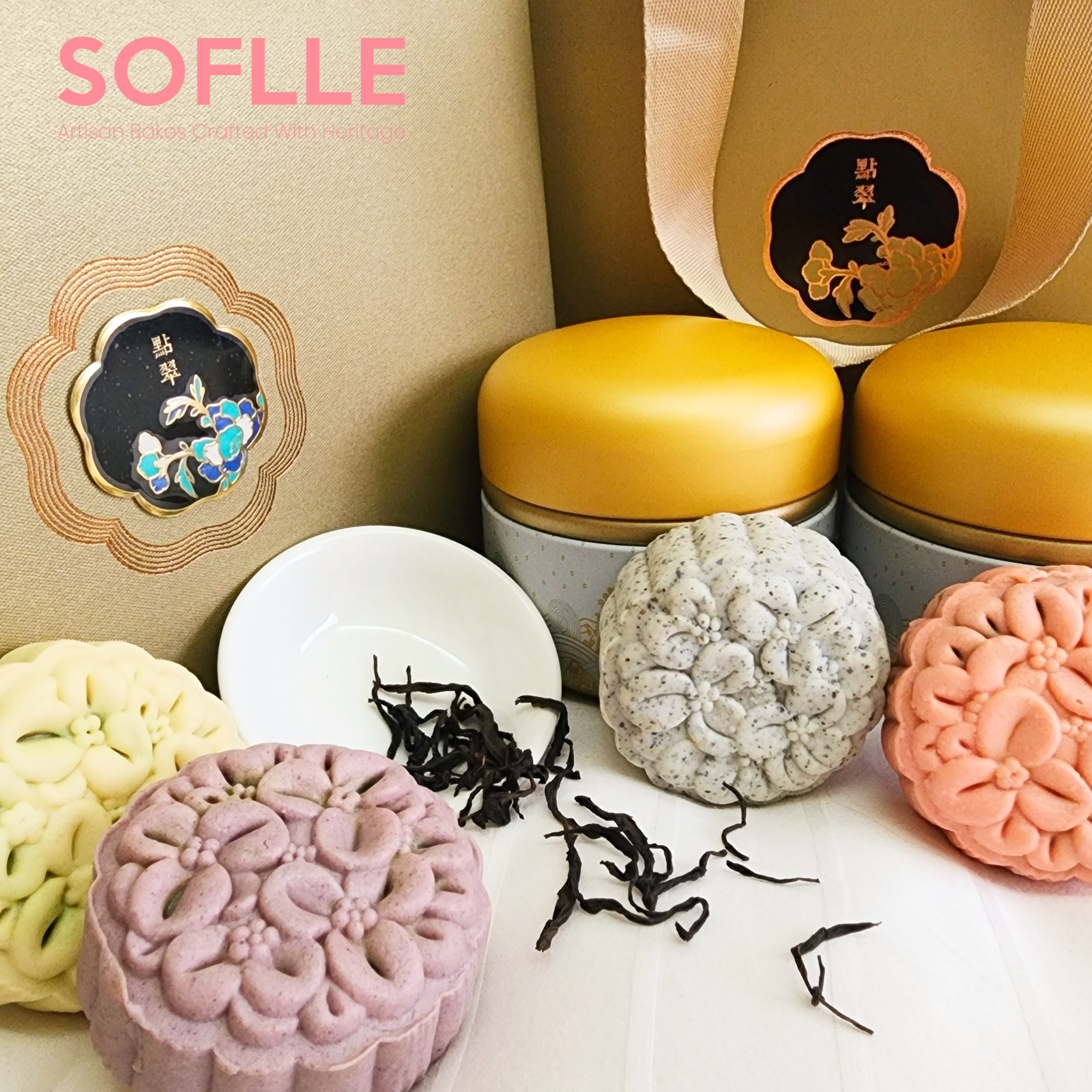 Twin Set - (2 Pieces of 80gm Inspired Mooncakes + 10gm of Mi Lan Xiang Chinese Kung-Fu Tea + A Travel Tea Set) - Limited Sets Only